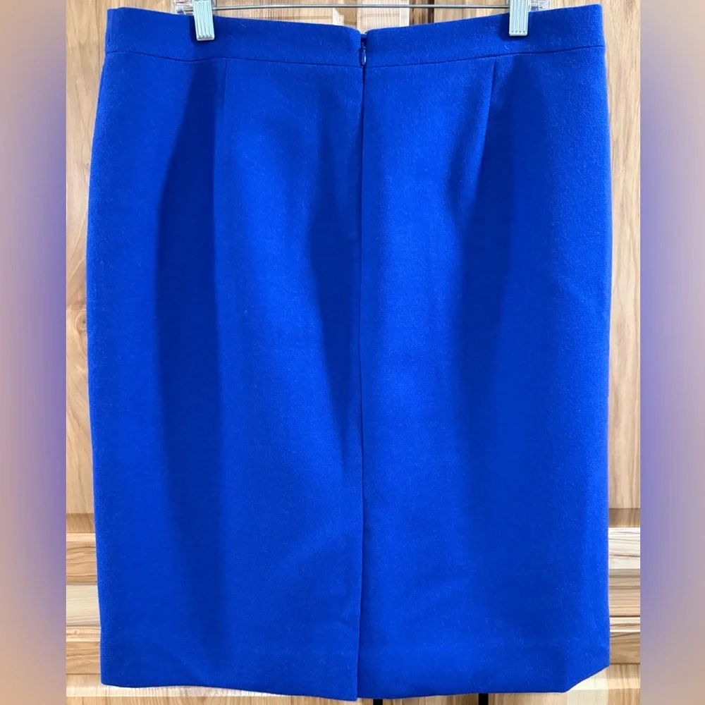 J. Crew Cobalt Blue 100% Wool Midi Pencil Skirt Office Business Sophistication - Picture 4 of 11